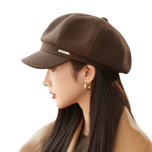 Jimmy Leaf Hat Women's Autumn and Winter New Style Elegant Thickened Woolen Octagonal Hat Korean Style Light Luxury Simple Beret Black