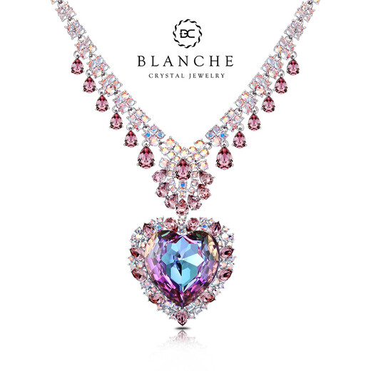 Blanche Ocean Heart Luxury Crystal Necklace Banquet Bride Love Pendant Gift Feminine Elegant Neck Necklace New Wedding Purple