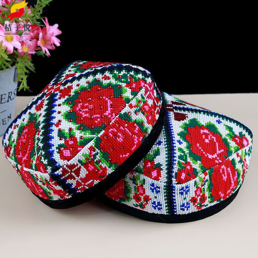 Orange Yue Xinjiang dance hat Uighur flower hat ethnic minority dance headwear hat performance stage square dance square hat B style non-hot diamond M head circumference about 56cm