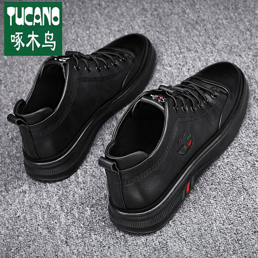 Woodpecker Offizielle Freizeitlederschuhe echte Leder-Leder-Herrenbrettschuhe Herrenschuhe Herbst und Winter 2025 Neue vielseitige Küchenchef Arbeit Verteidigung Schwarz-N695 Marke High-End-Flaggschiff 40