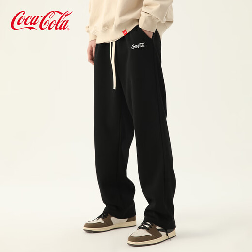 可口可乐（Coca-Cola）休闲裤男夏季冰丝卫裤情侣宽松直筒长裤 黑色常规 L