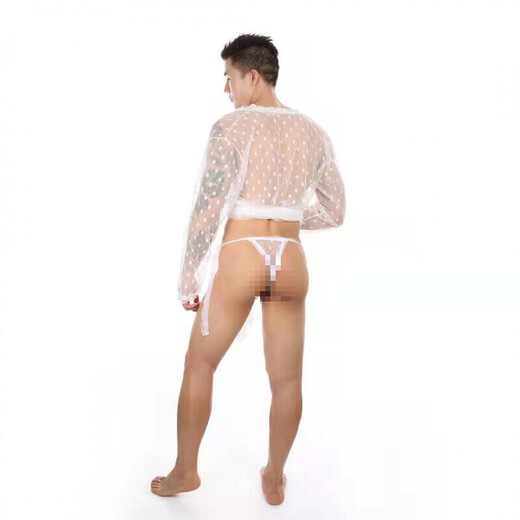 Sexy underwear men's underwear thong sexy sexy lace bathrobe long transparent slit S g094 black nightgown + underwear