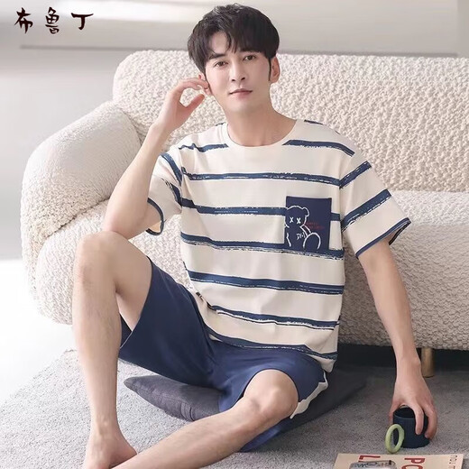Brudin Big Children's Pajamas 12-15 лет Мужской лето-чистый хлопок тонкий хлопковой пижам для мальчиков для летних шорт-рукавов Thin D1990 (A679) L (рекомендуется 115-135Jin [Jin равняется 0,5 кг]))