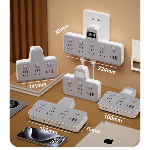 [JD Logistics] EURING PURE Copper Socket Converter USB-Multifunktions-Plug-In-Kabel-In-Kabel-Board-Nachtleuchte-Konverter mit Taktenteilungsschalter 4-Schalter [USB + Taktmodell + Blitzschutz]