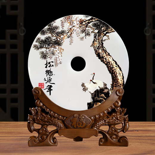 吉祥源天然玉石平安扣摆件送老人长辈祝寿礼品爷爷奶奶六十大寿定制礼物 大号松鹤延年大象座30*13*44cm