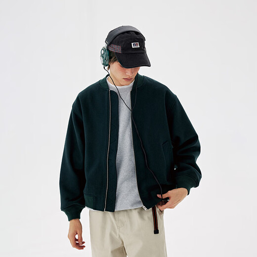 Nothomme 70% шерсть японская осень и зима Retro Simple Urbancore Baseball Woolen Jacket Men Dark Green xl