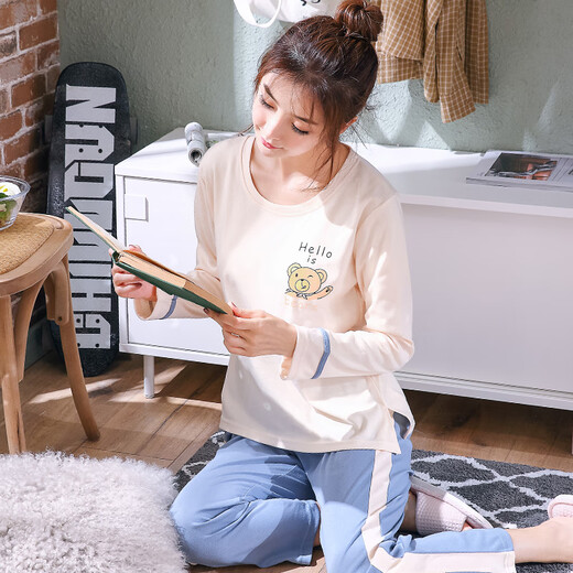 Yalu Pyjamas für Frauen reine Baumwolle lange Särme 2025 Herbst und Winter Neue koreanische Version Frisch lässiger einfacher Student Kleidung Set Orange GXT9928 M (7595Jin [Jin ist gleich 0,5 kg] komfortabel/hautfreundlich/atmungsaktiv)
