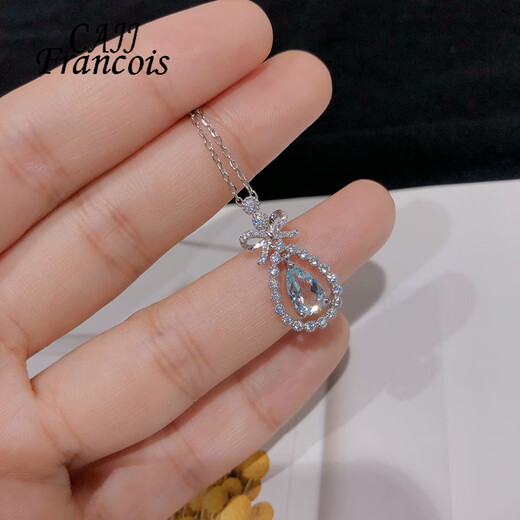 CAJJ Francois Aquamarine Pendant for Women Natural Colorful Jewelry Gemstone 925 Silver Inlaid Aquamarine Pendant