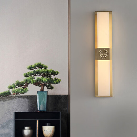 Qianzhang Lamp New Chinese Style Full Copper Marble Wall Lamp Background Wall Lamp Villa Bedside Bedroom Chinese Style Living Room Villa Hall Premium Black Rubbed Gold Height 80CM* Width 12CM Landscape
