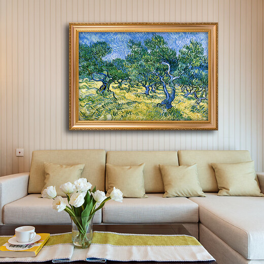 帝旗梵高世界名画临摹 橄榄树 凡高手绘印象派风景油画餐厅卧室装饰画 692金实木框 160X100