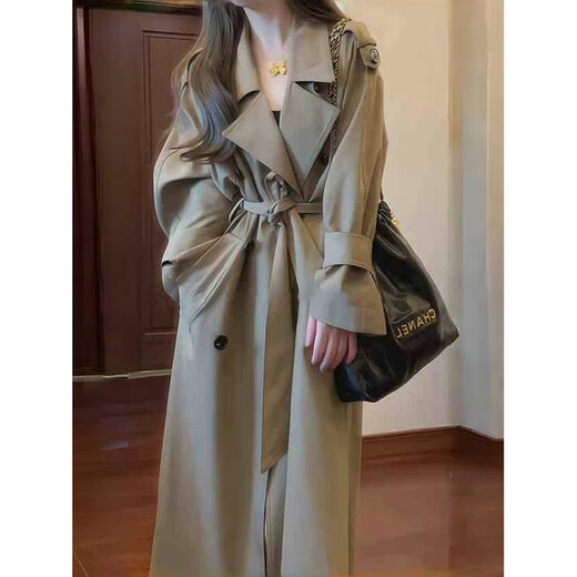 
GARNUO khaki windbreaker jacket for women mid-length 2025 new spring and autumn small high-end silhouette casual coat khaki S[80-110Jin[Jin equals 0.5 kg]]