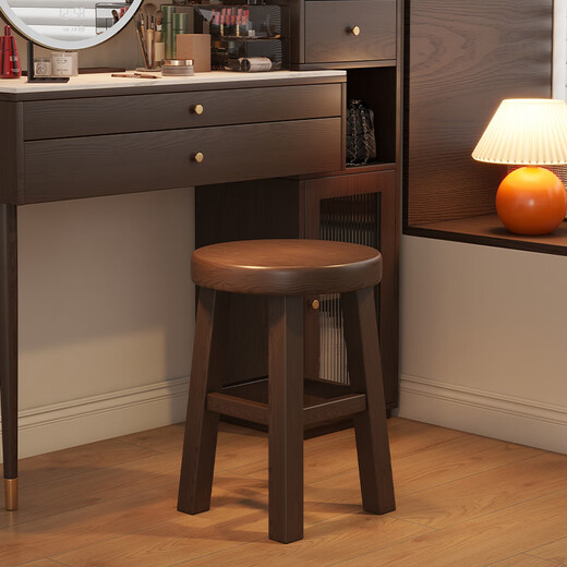 Chair Heart Solid Wood Dressing Stool New Chinese Style Bedroom Dressing Stool Simple Cloakroom Dressing Stool Home Dining Stool Living Room Stool Solid Wood Dressing Stool-Walnut Color