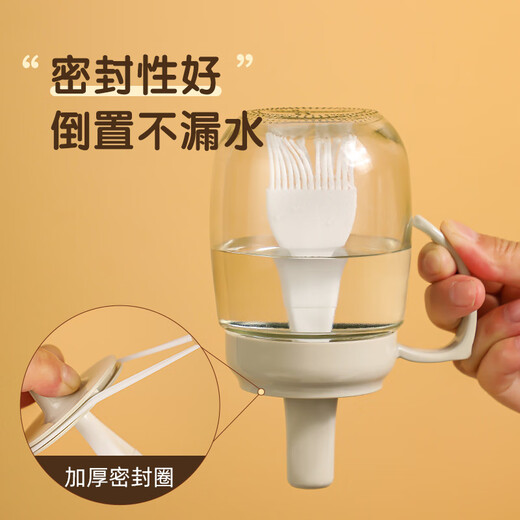 Beige oil brush oil bottle integrated kitchen high temperature resistant silicone oil brush kettle electric cake pan barbecue baking special oil brush with handle brush oil straight bottle 1 pack 250ml