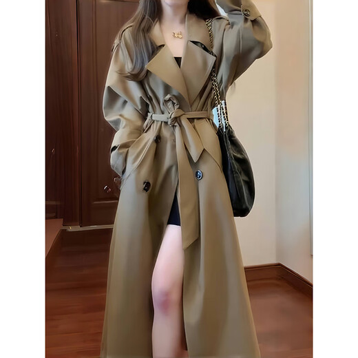 GARNUO Khaki trench coat women's mid-length 2025 early spring and autumn new Korean style small high-end casual coat Khaki M 111-130Jin Jin is equal to 0.5 kg