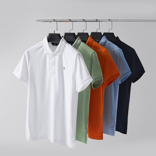 万星威（Munsingwear）高尔夫纯色翻领休闲运动珠地POLO衫T恤夏季短袖 B695/蓝色 M