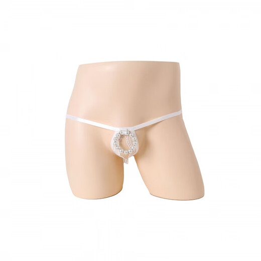 
European and American men's thong, bead chain ring pearl tempting hollow perspective underwear 2 black, single size