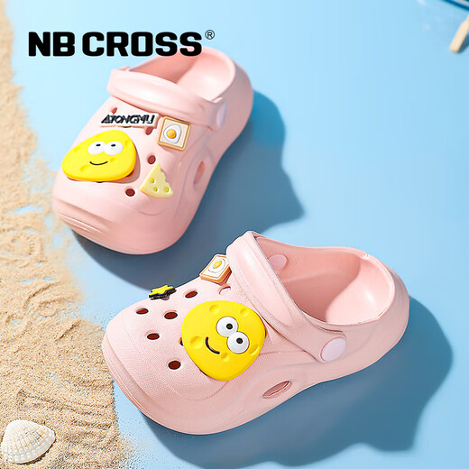 NB CROSS儿童洞洞鞋夏季新款卡通拖鞋防滑沙滩鞋男女童包头凉鞋 F001-05粉红 20-21
