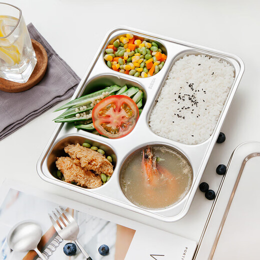 美厨（maxcook）304不锈钢餐盘饭盒 5格加深加厚分格快餐盘学生餐盒 MCFT725