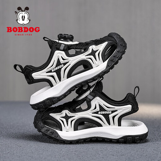 Babudou boys' head sandals summer 2025 new children's beach shoes medium-sized children's anti-slip soft sole boy sports sandals TBDK983 black 33 shoes inside length 21cm