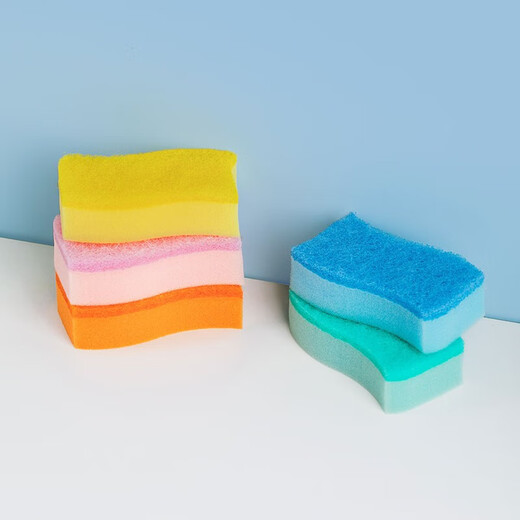 Camellia (CHAHUA) scouring pad sponge, dishcloth, kitchen special household dish towel, pot scouring tool, dish rag double-sided, colorful sponge scouring pad, 1 pack of 5 pieces