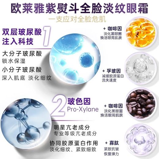 L'Oréal Paris (Loreal Paris) Crème pour les yeux en fer violet, Fuyan Hyaluronic Acid Water Light All-Face Light Light Light Dark Cercles Assurmante Eye Cream 30ml