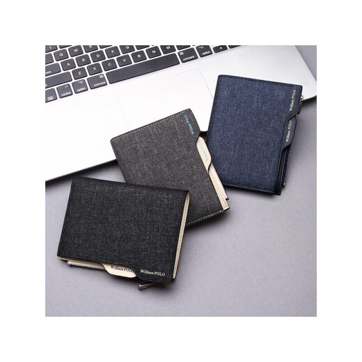 
WILLIAMPOLO card bag men canvas men's ID bag driver's license leather case clip card bag wallet 520 gift New Year gift blue-anti-demagnetized zipper bag driver's license clip