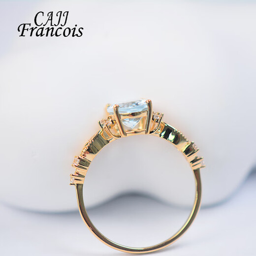 CAJJ Francois 1.47 carat aquamarine ring for women, natural colored gemstone, 18k gold inlaid cabochon jewelry, size 14