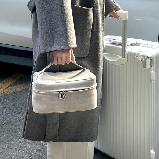 
Haofanjie makeup bag large capacity cosmetic storage bag portable travel compact waterproof professional makeup box toilet bag cosmetic bag [gray]
