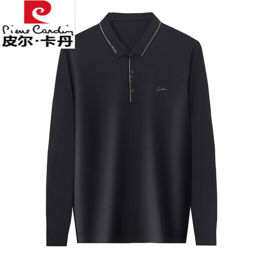 皮尔卡丹（pierre cardin）胖子大码男装长袖T恤宽松翻领加肥加大中年爸爸秋衣大肚子Polo衫 蓝色:F9923 5XL :建议220-240斤