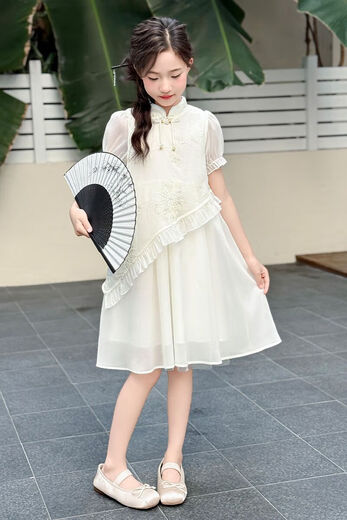 Nuevo estilo de vestido chino para niñas para niñas de moda y de moda Summer Nuevo chino Sweet Children's Vestido Off White 170
