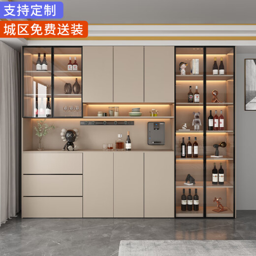 Xinxinran solid wood light luxury glass door sideboard combination all-in-one wall cabinet entry storage cabinet wine cabinet tea cabinet can be customized 1.6 meters main cabinet [free 4 sensor lights] solid wood version] solid wood [free 30cm+50cm sensor light]