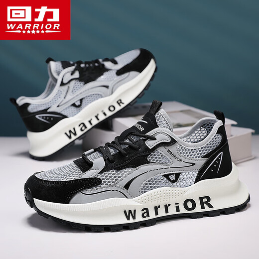回力（Warrior）运动鞋透气网面休闲鞋男跑步老爹鞋L759N 灰黑 39