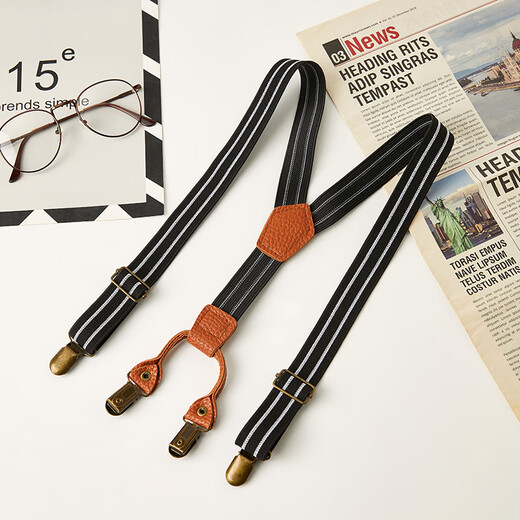Han Chang retro all-match elastic British elastic non-slip children's suspender clips for boys and girls, adjustable suspenders for large and small children, leather and khaki color, children's four clips