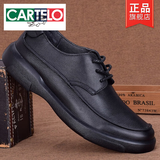 Cartelo Fashion Klassiker Zehenschicht Cowide Atmungsfreie Geschäfte Casual Herren-Lederschuhe mit echtem Leder Dicke alleinige alleinige alleinige alleinige alleinstehende Sohle-Sohle-Männerschuhe schwarz 3899 42