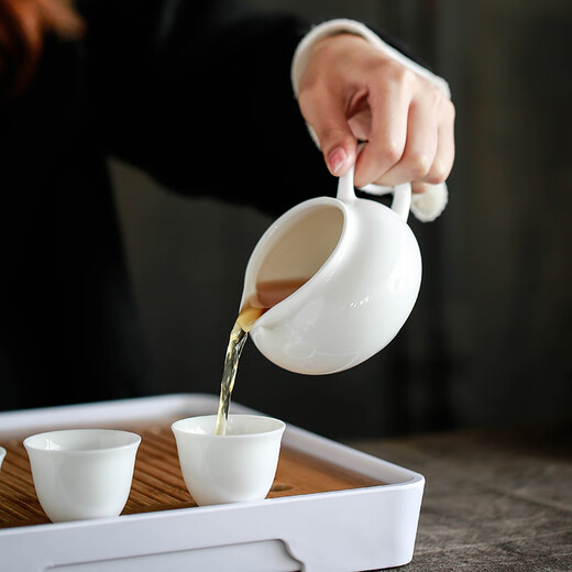 SUSHI CERAMICS Kung Fu tea set simple white porcelain tea cup with bamboo surface water storage tea tray set J0250