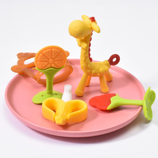 Tired baby soothing teether, molar stick, baby bite gum, anti-eating hand artifact, chewable silicone, can be boiled, yellow giraffe
