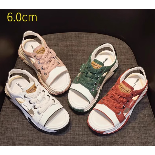 Yierkang Prince Shoes for Women 2025 Summer New Sandals Genuine Leather Thick Sole Versatile Casual Dad Shoes Fish Mouth Breathable Driving Women's Shoes Red for Long Walking 36