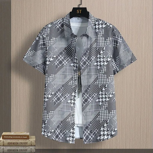 
Wanjun summer short-sleeved shirt for men's slim young and middle-aged printed casual new style 2025 shirt without ironing and anti-wrinkle trendy inch shirt ZJ-653 red 3XL 150-165Jin [Jin equals 0.5 kg]