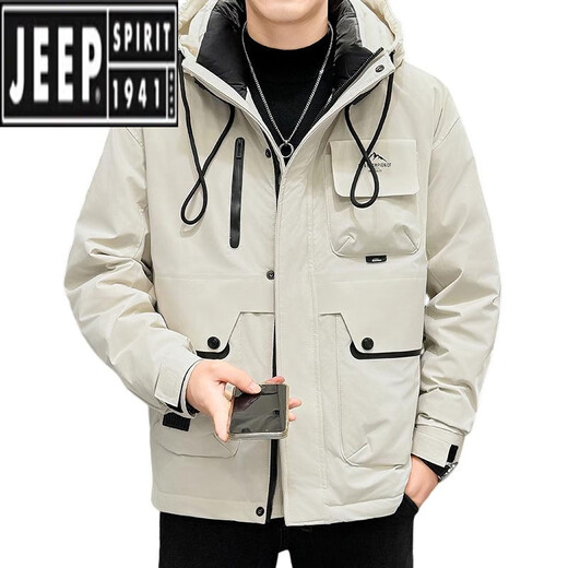 Jeep (Jeep) Herren-Outdoor-Kleidung 2024 Herbst und Winter High-End-verdickte Trendy Brand Arbeit Jacke Winterjacke 9902 Meter Weiß 4xl 175jin [Jin ist 0,5 kg]