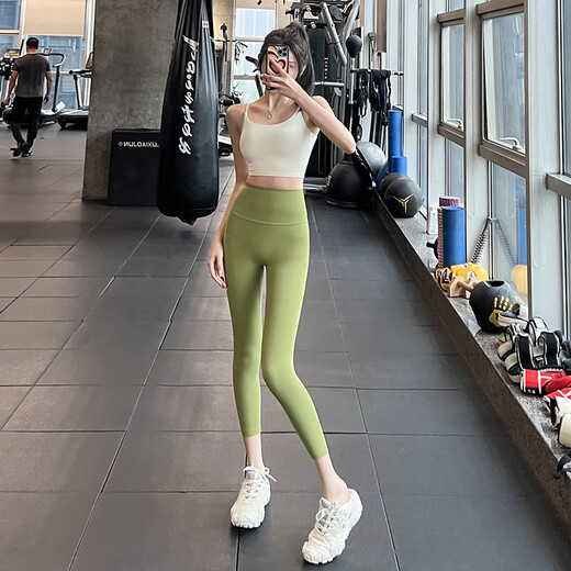 LULULMCCTN high-waist butt-lifting yoga pants for women, abdominal control, Pilates training, running sports, naked fitness pants, lead gray S