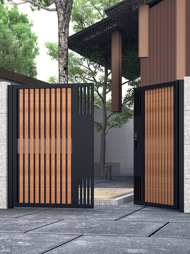 金赋顺铝合金别墅大门不锈钢塑木庭院门铁艺实木乡村院子大门花园小院门 款2（不锈钢每平方）