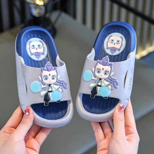 G.duck little yellow duck Nezha children's slippers summer boys and girls bathroom bath cartoon non-slip children's baby slippers Nezha-red (upgraded version) 26 inner length 16.5cm 26-27 size