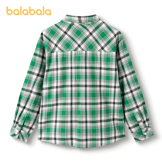 Balabala Official Authentic Children's Shirt Boys' Shirt Long Sleeve 2025 Spring and Autumn Clothing Girls Plaid Green Tone 00444 90 cm