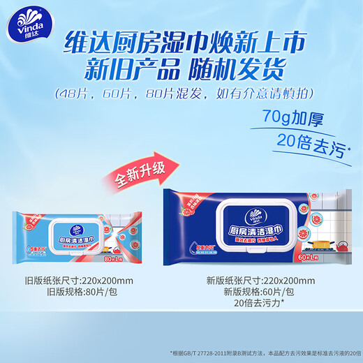 Vinda kitchen wipes thickened clean oil-absorbing oil-removing paper towels household rags dishcloth kitchen paper 1 layer 60 sheets * 5 packs old and new styles random