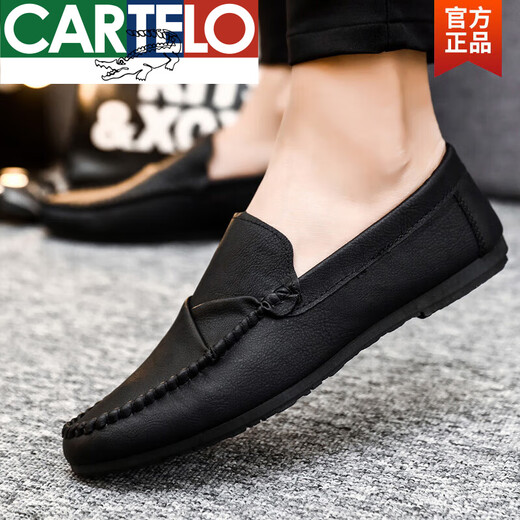 
CARTELO men's beanie shoes Korean style business work casual leather shoes breathable and versatile non-slip one-slip men's shoes 2025 summer D826 black 39 small