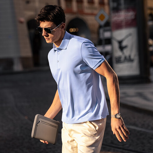 Mr. Bu patented collar three-pin button exquisite business POLO men's summer moisture-absorbing and breathable solid color short-sleeved AT12161 Ivory white XL (180)