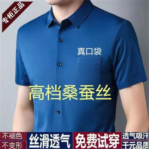 Pierre Cardin 100 Mulberry Silk sin escalas y camisa elástica de manga corta de verano para hombres de la solapa de manga corta versátiles de la solapa informal