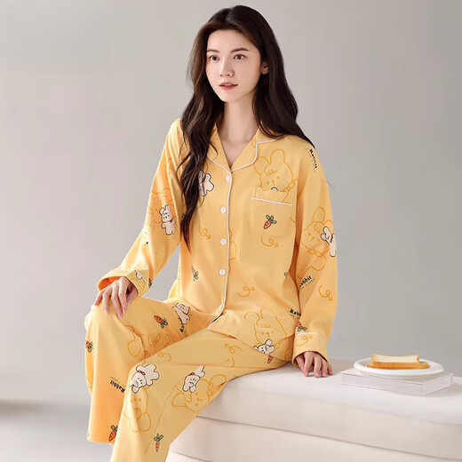 Catman 2025 new pajamas for women in spring and autumn Xinjiang cotton long sleeves trousers autumn women cute casual home 9249 M [Suggested 80-100Jin [Jin equals 0.5 kg]]