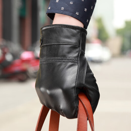 Ruilixin genuine leather gloves men's winter cold-proof and warm sheepskin gloves velvet thickened men's thin cycling leather gloves velvet thick lining one size