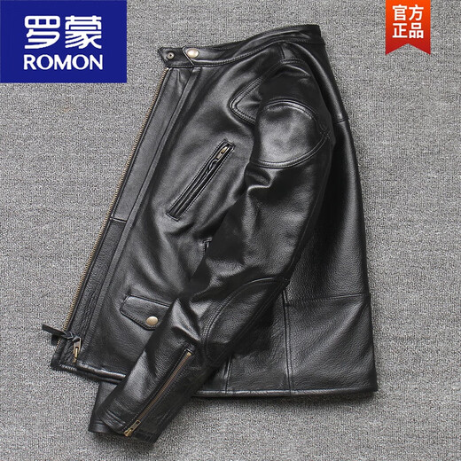 ROMON Venom Simulated Leather Jacket Men's Stand Collar Motorcycle Suit Stand Collar Youth Fashion Leather Jacket Jacket Trendy Black XL